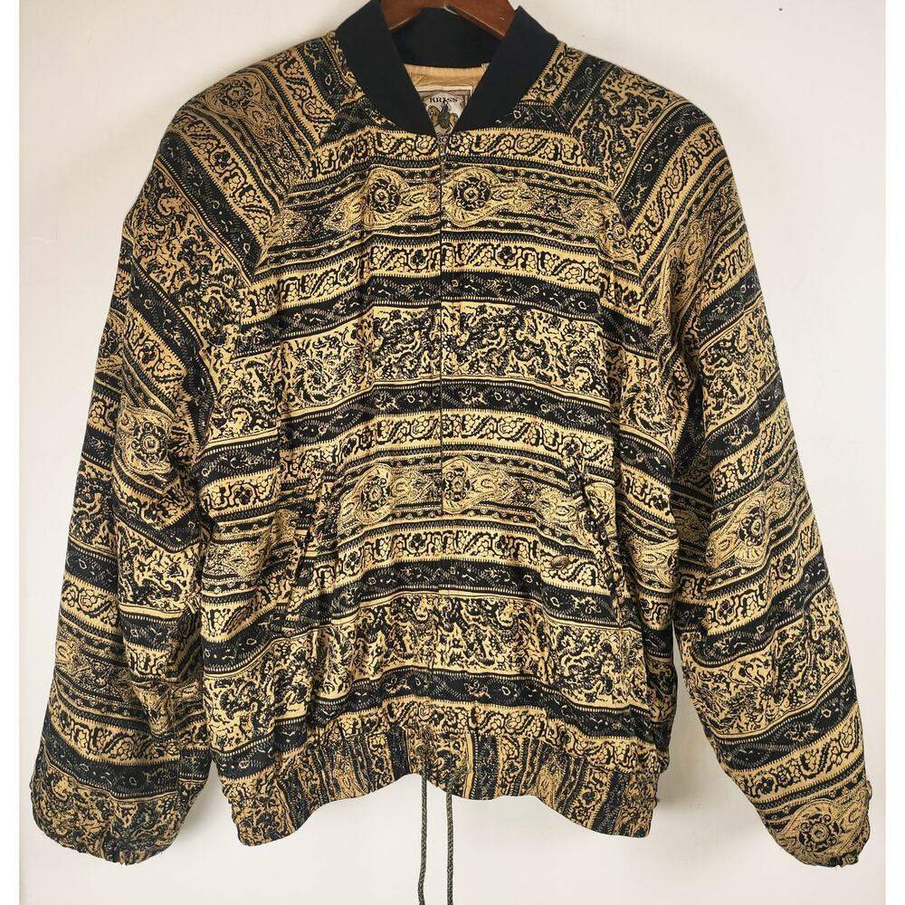 RARE Vintage Kriss Kross 80s-90s, 100% Silk Bomber Jacket Artsy Festival Sz S